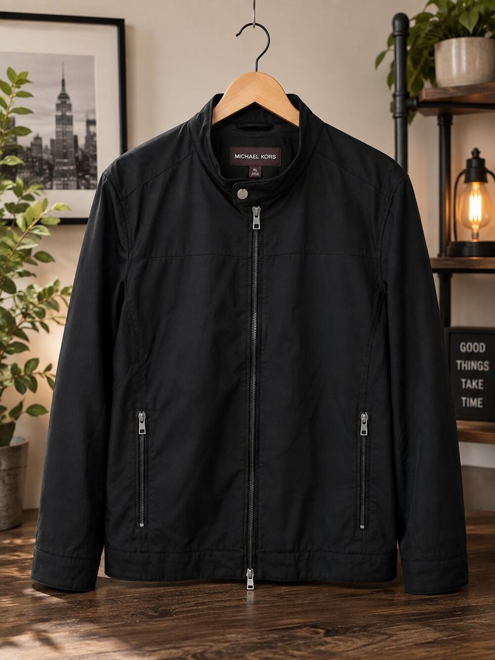 Michael Kors Men’s Tech Racing Jacket Black Size XL Full Zip